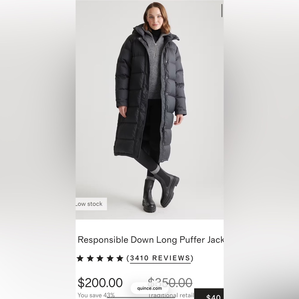 Brand NWT Quince Women's Black Reaponsible Puffer Coat